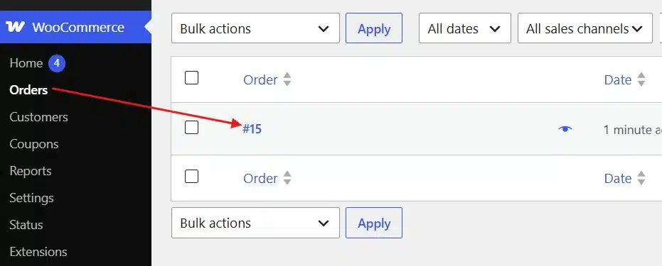Open a specific order in WooCommerce → Orders.