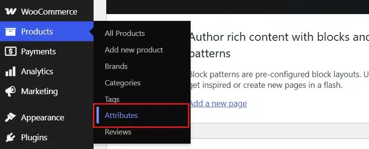 Go to Products > Attributes in your WordPress dashboard.