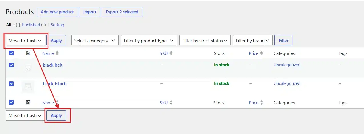 From the Bulk Actions menu, choose Move to Trash, then Apply.
