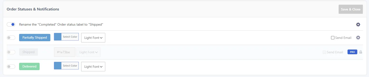 Enable Send tracking email notification and configure the trigger.