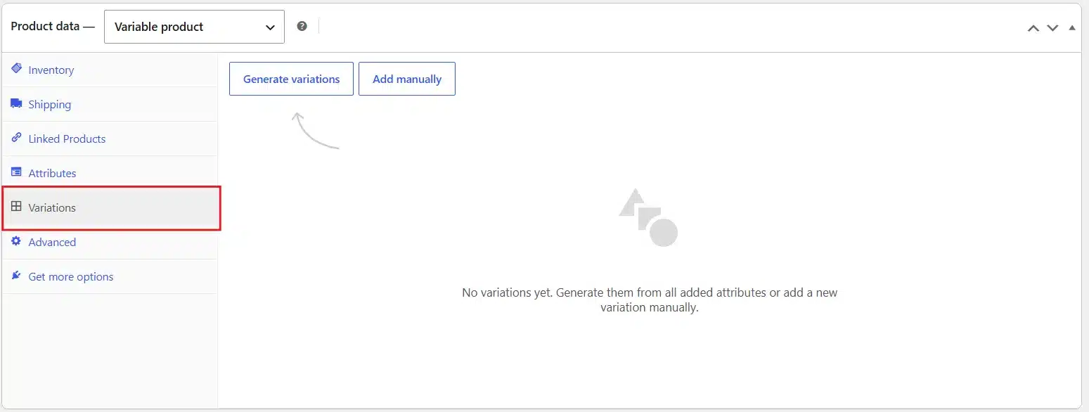 Click the Variations tab in the dropdown.