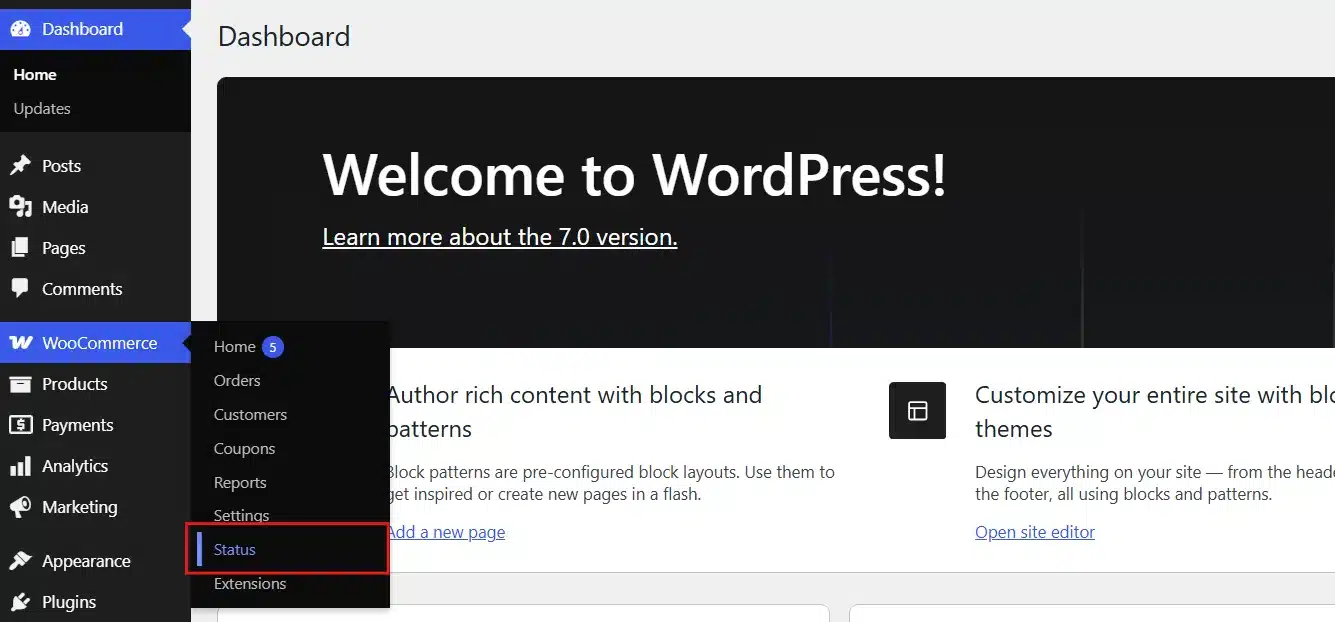 Open WooCommerce Status Tools