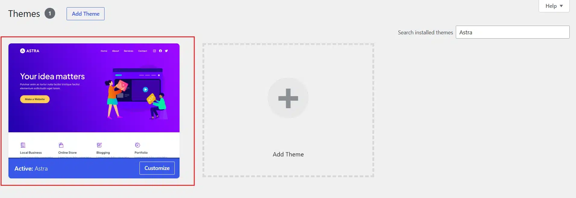 Click Install and activate any Classic theme (e.g., Astra theme).