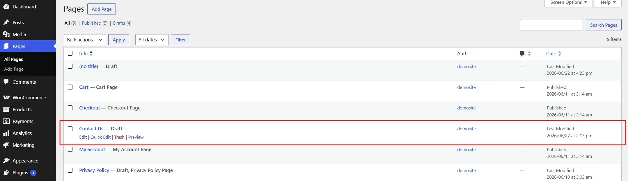 Open the created Contact page.