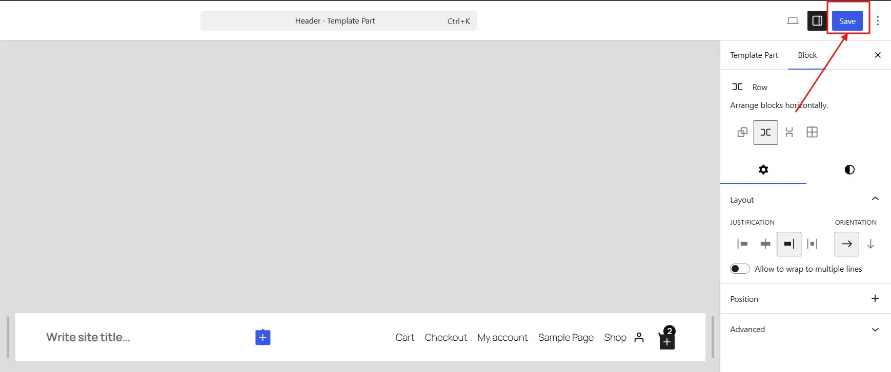 Adjust width, colours, and button style in the block settings panel. Click Save when done.