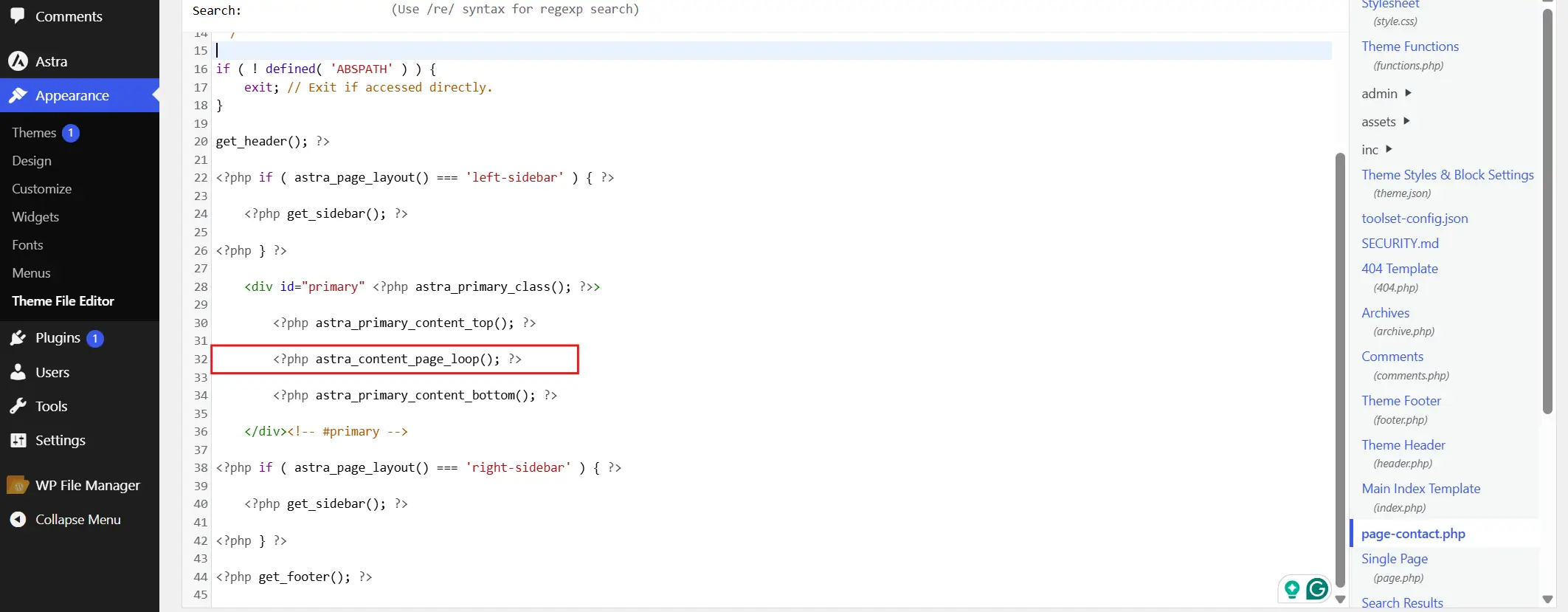 Find the section where page content normally renders (like the_content()) and insert your form HTML there.