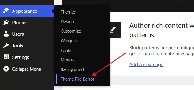 Go to Appearance > Theme File Editor.