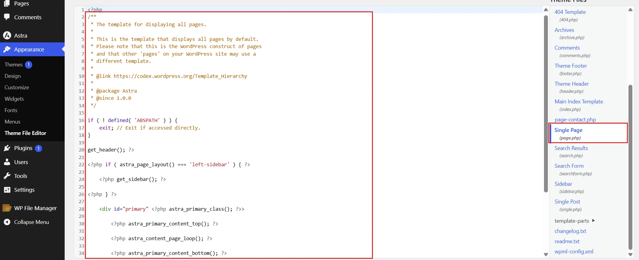 Open page.php Copy all its code.