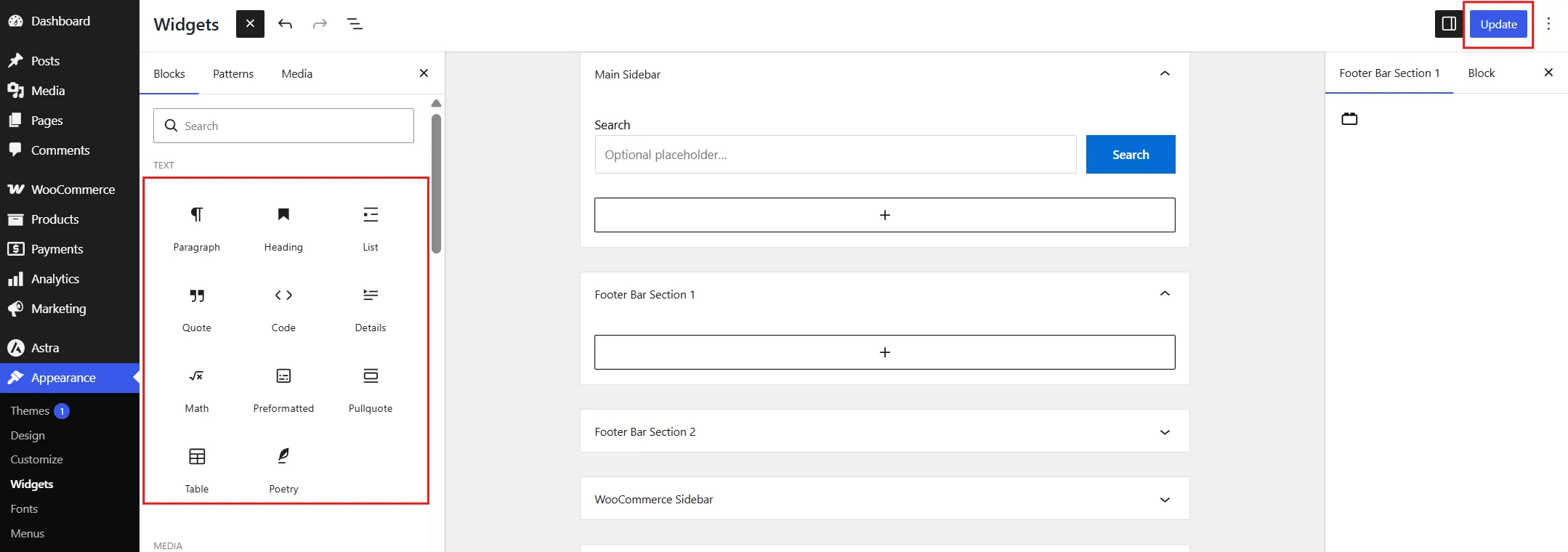 You can set a custom label, adjust button text, and toggle the button position, then click Update to save.