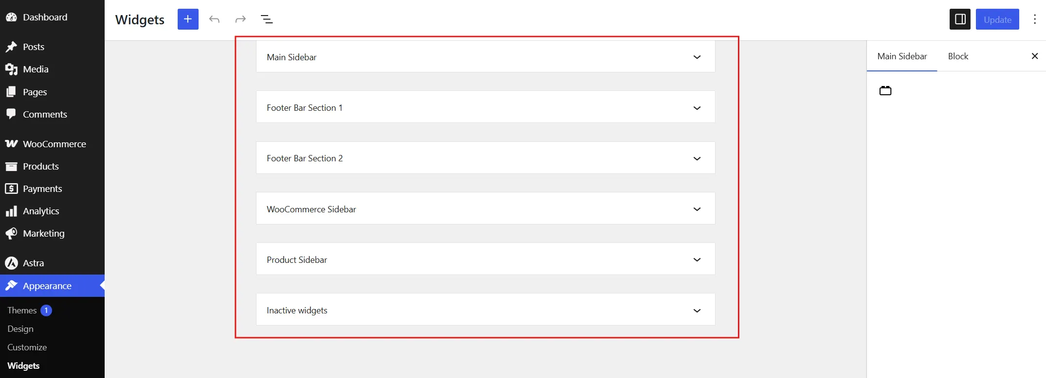 Now, you will see a panel with available widget blocks.