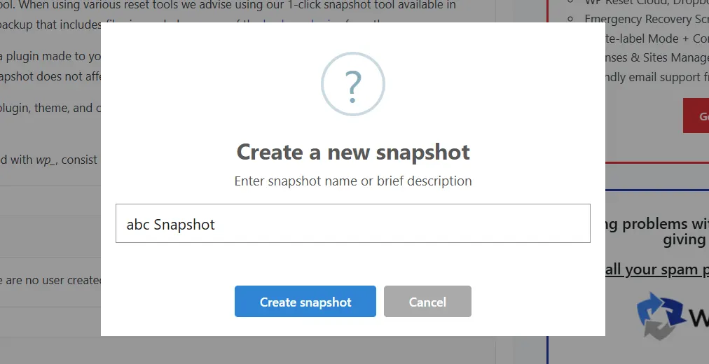 Give it a name, and click the Create snapshot button.