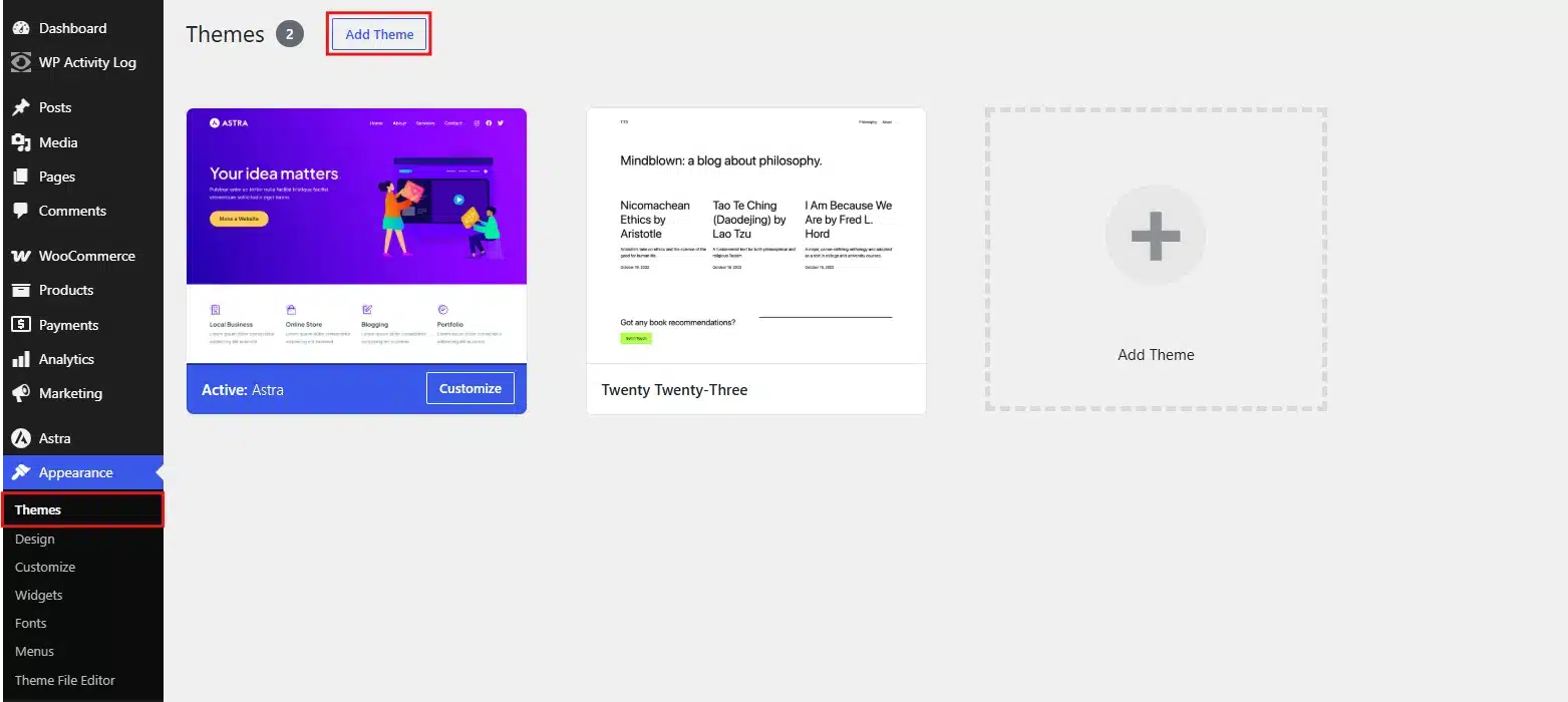 Click Add Theme at the top of the page.