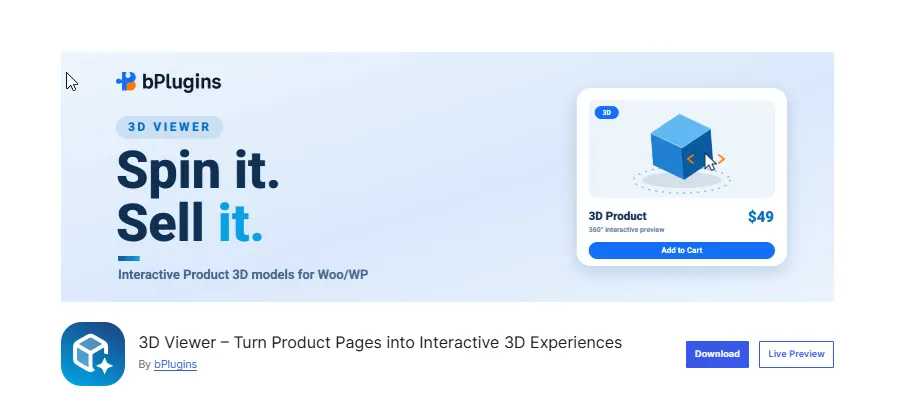 3D Viewer by bPlugins (Best for Simple 3D Display)