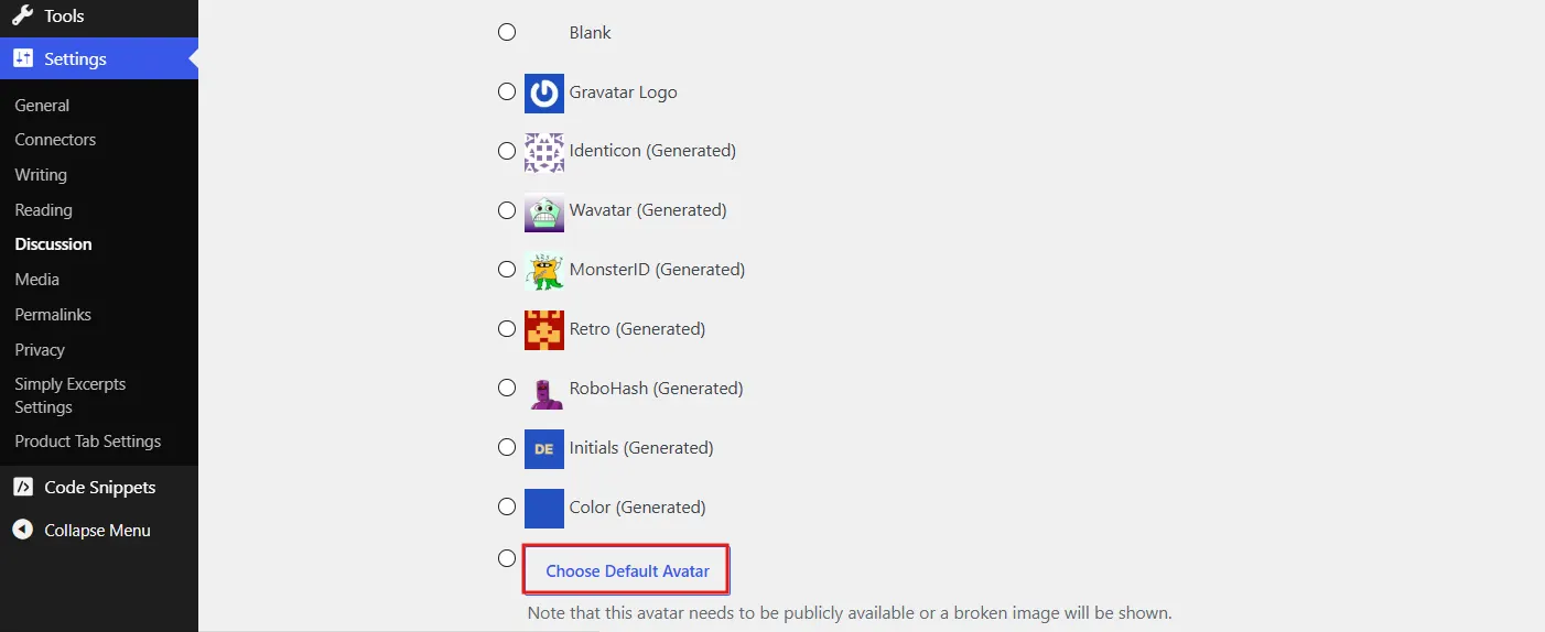 Go to the new Default Avatar upload option (it replaces the old radio buttons).