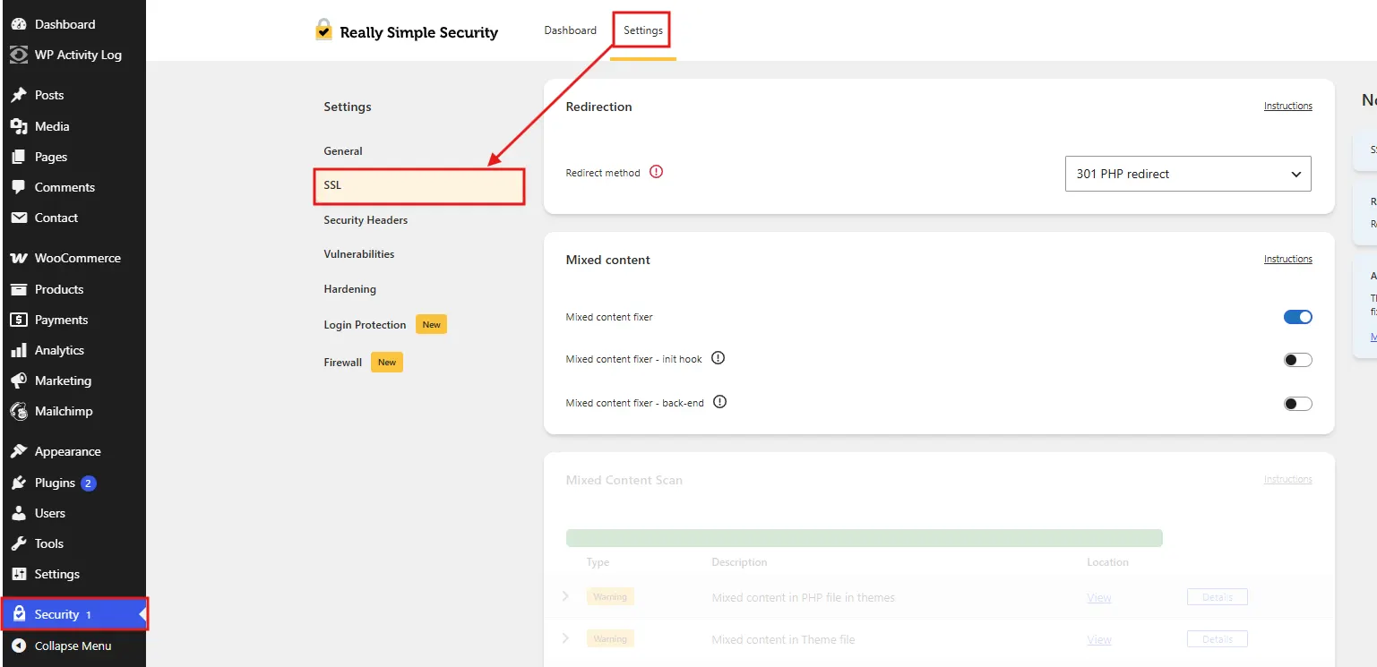 Once it is active, go to Settings > SSL and confirm the plugin detected your certificate automatically.

