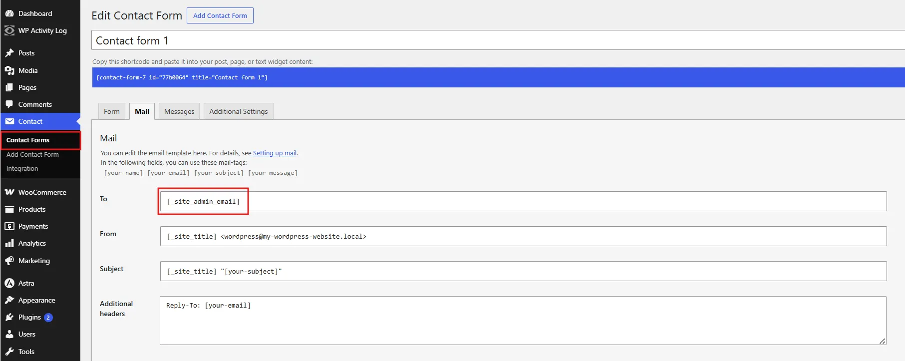 In your contact form plugin's settings, point the "Send To" field to something like hello@yourdomain.com instead of your admin email.