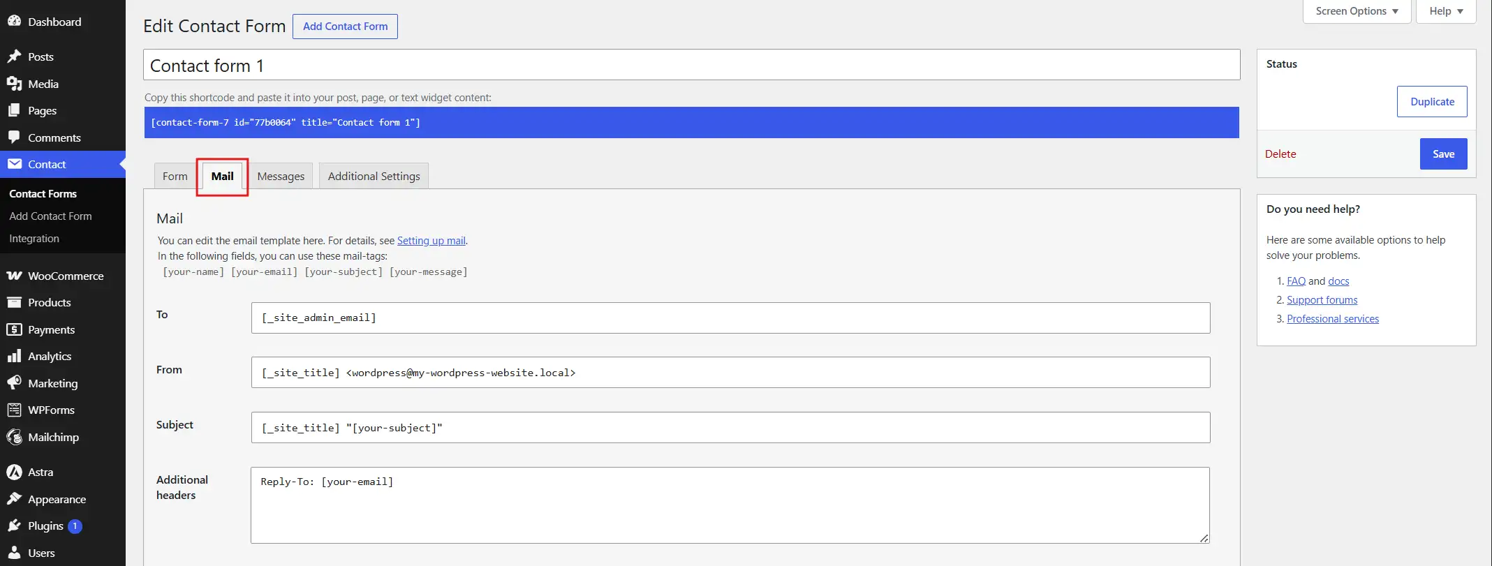 Then click the Mail tab at the top of the editor.