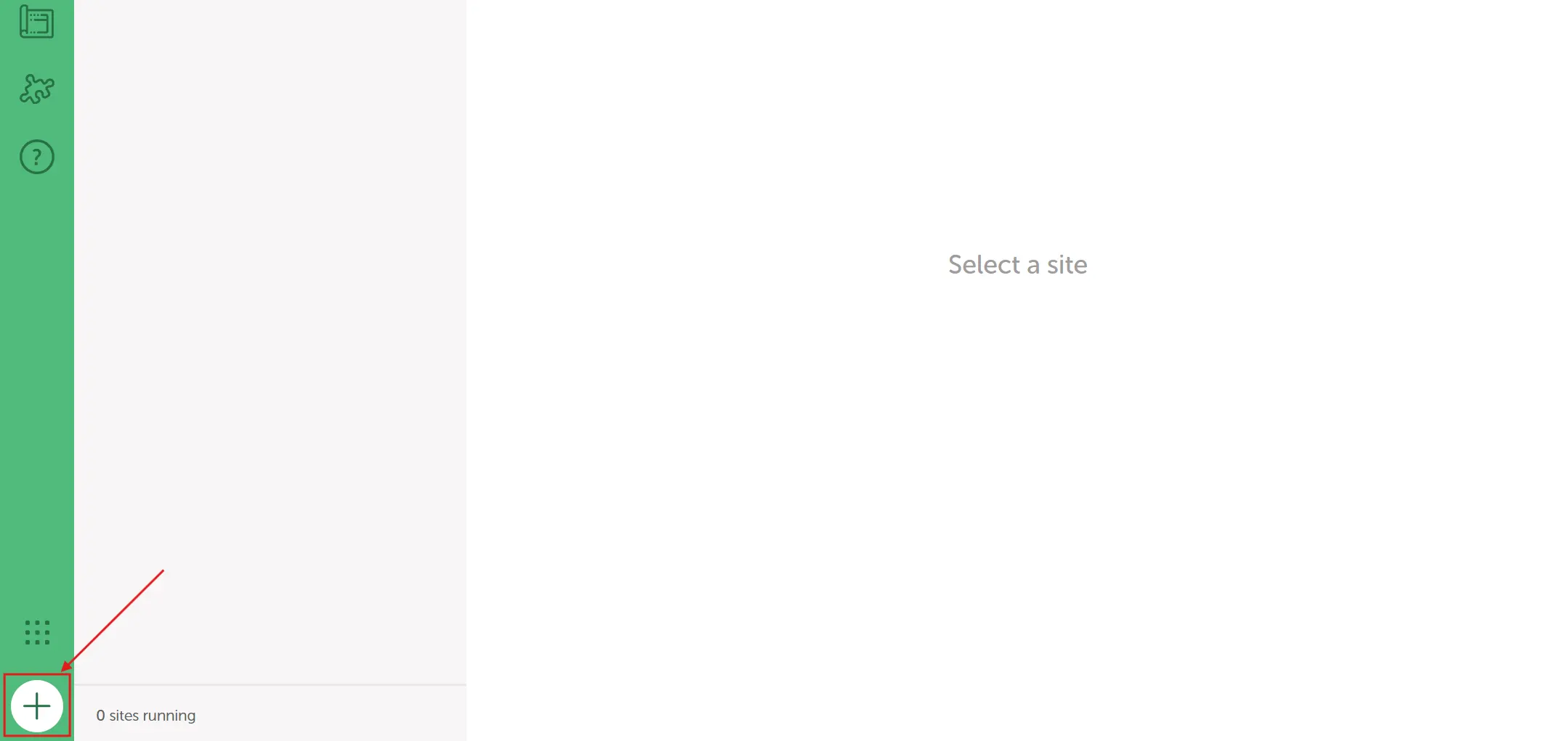 Open and create a new site by clicking the '+'&nbsp;icon.