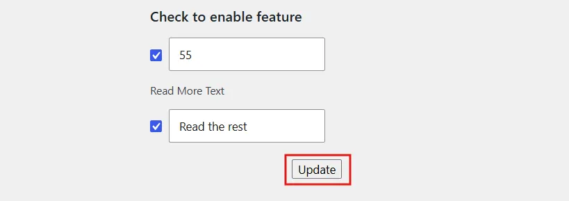Click Update to Save Changes.
