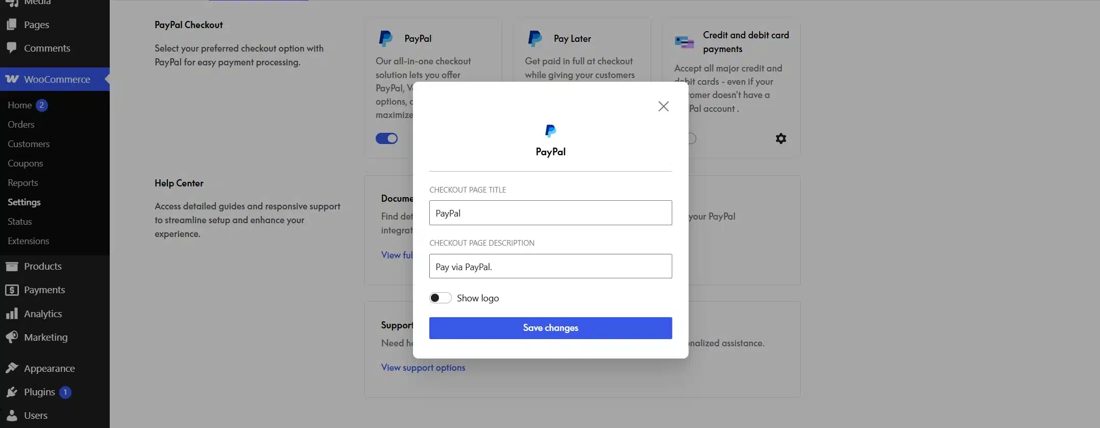 In the General Settings, keep the title short and recognisable, like "Venmo" or "Pay with Venmo", and click Save Changes.