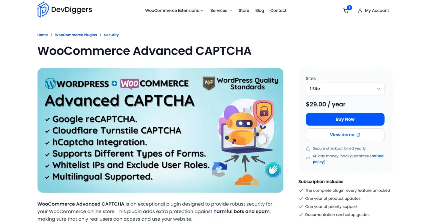 Best WooCommerce CAPTCHA plugins pick with its product page and yearly price