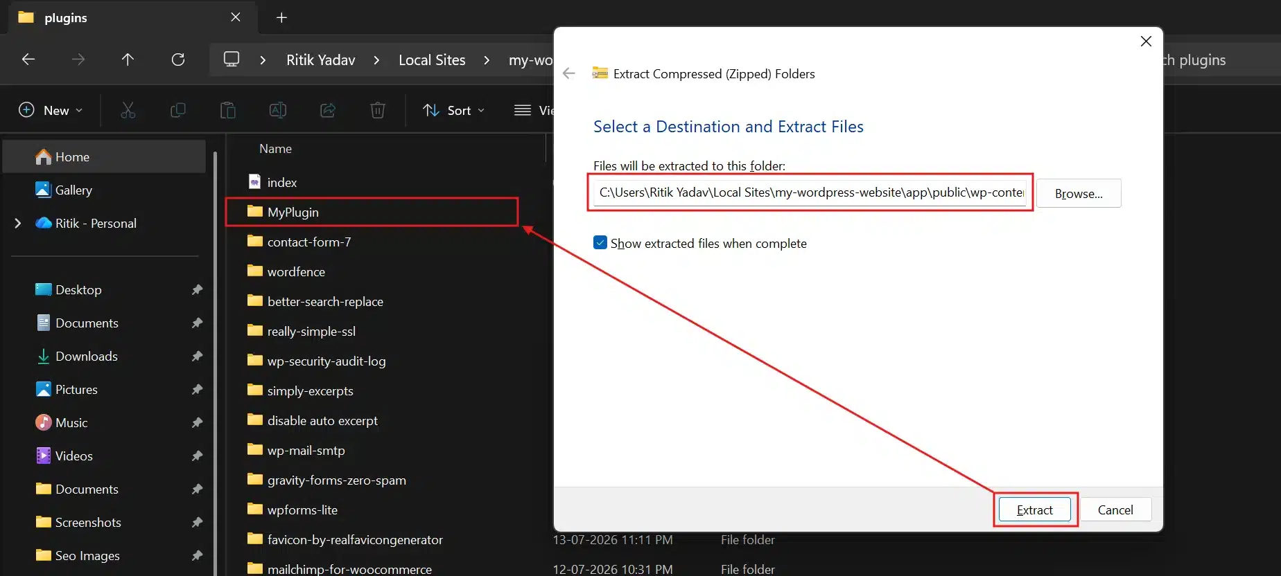 Extract the plugin .zip File into that directory.