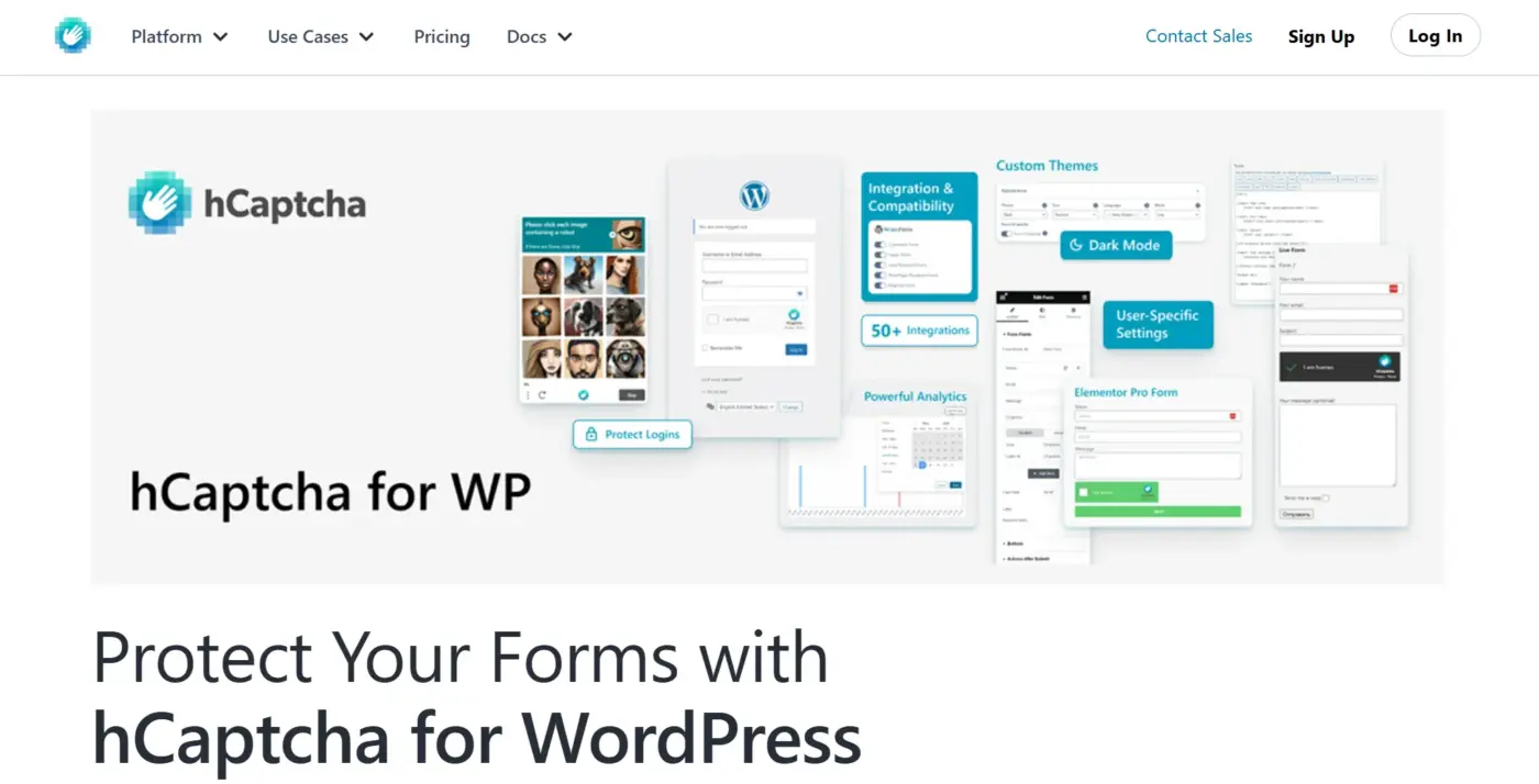 The hCaptcha for WP plugin page showing the plugin settings and integration screens