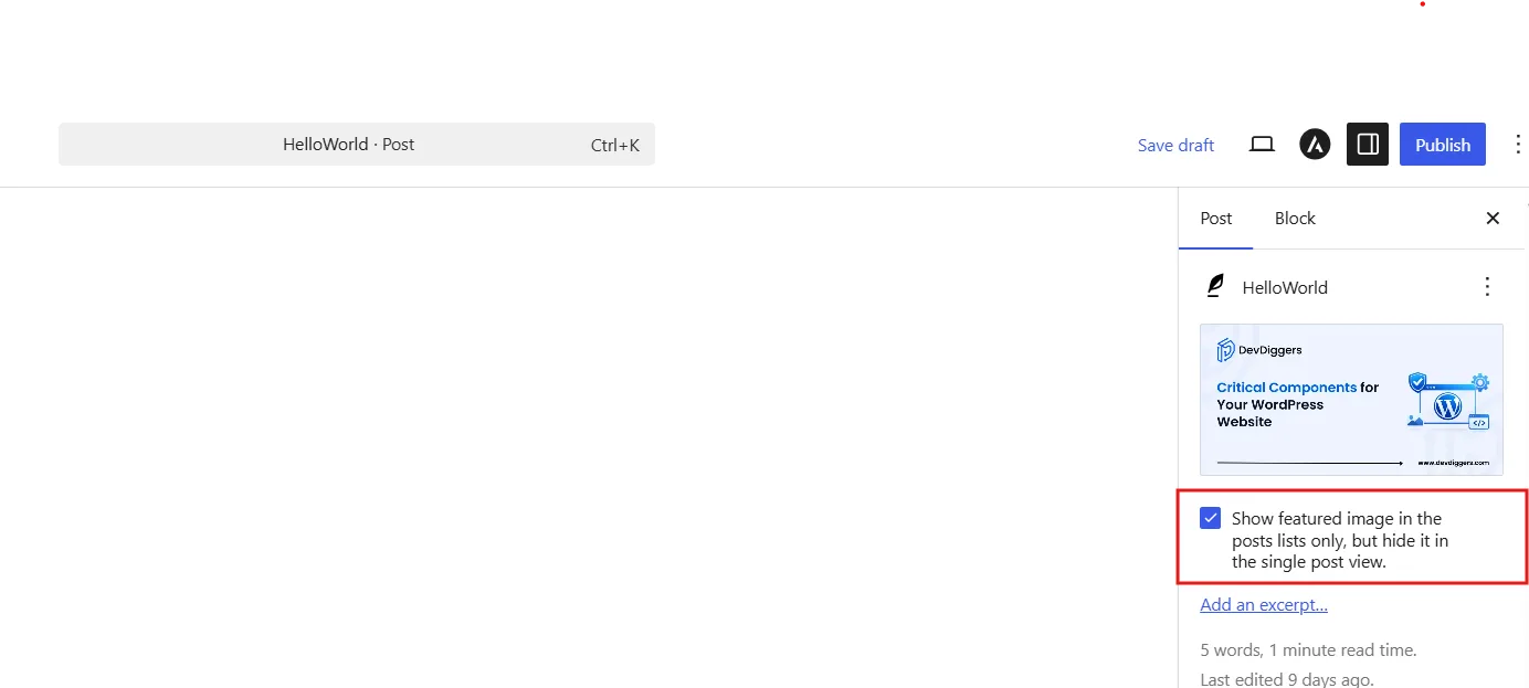 Check the box next to Featured Image to disable it on this post only.