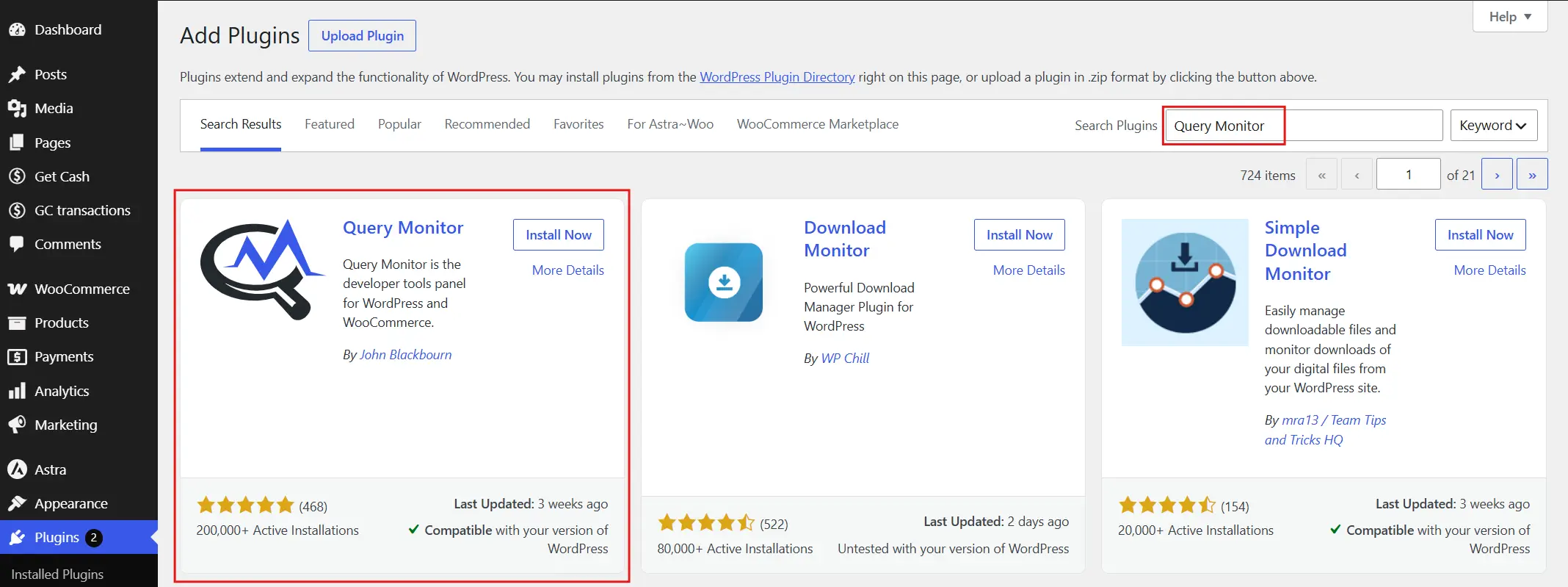 Install Query Monitor from the plugin repository and activate it.