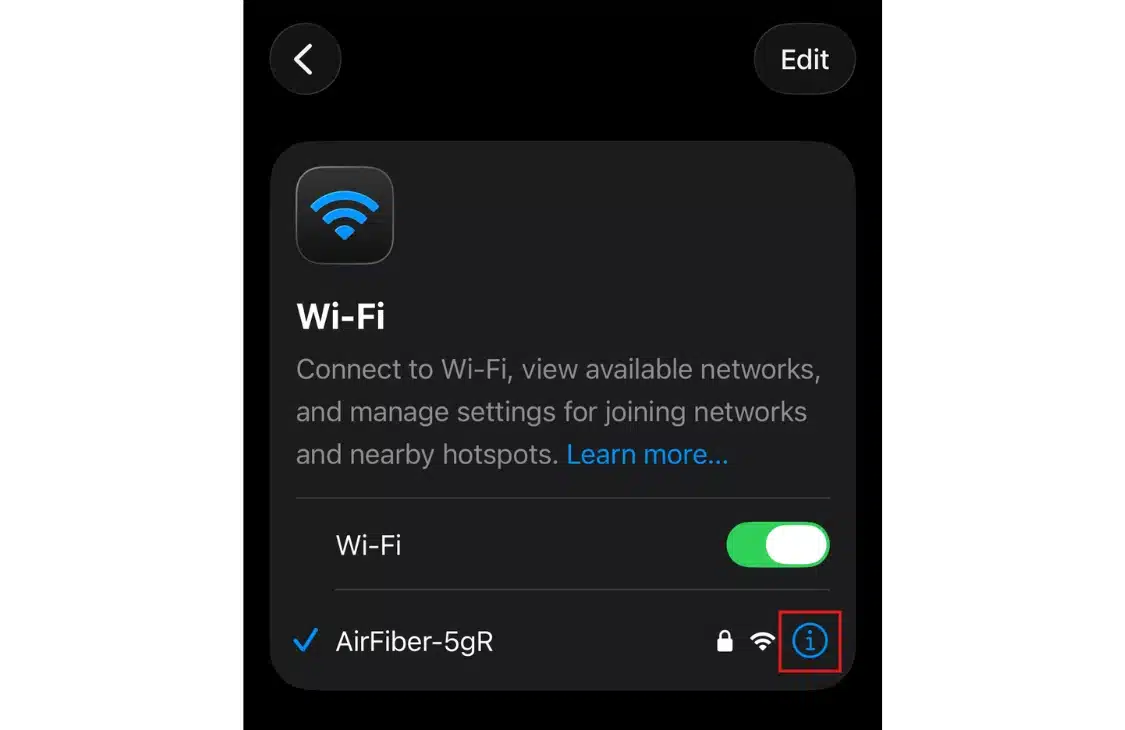 Go to Settings → Wi-Fi Tab.
