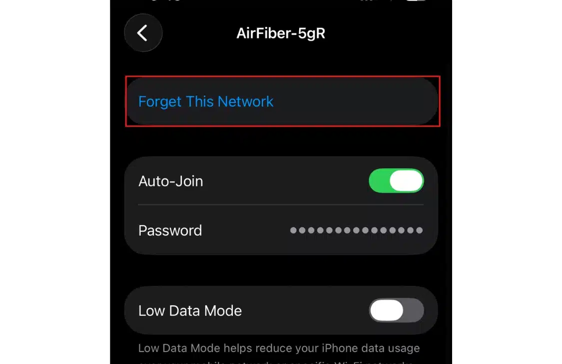 If the site still won't load, forget the Wi-Fi network entirely and reconnect. This forces a completely fresh DNS lookup instead of reusing whatever the network previously handed to your phone