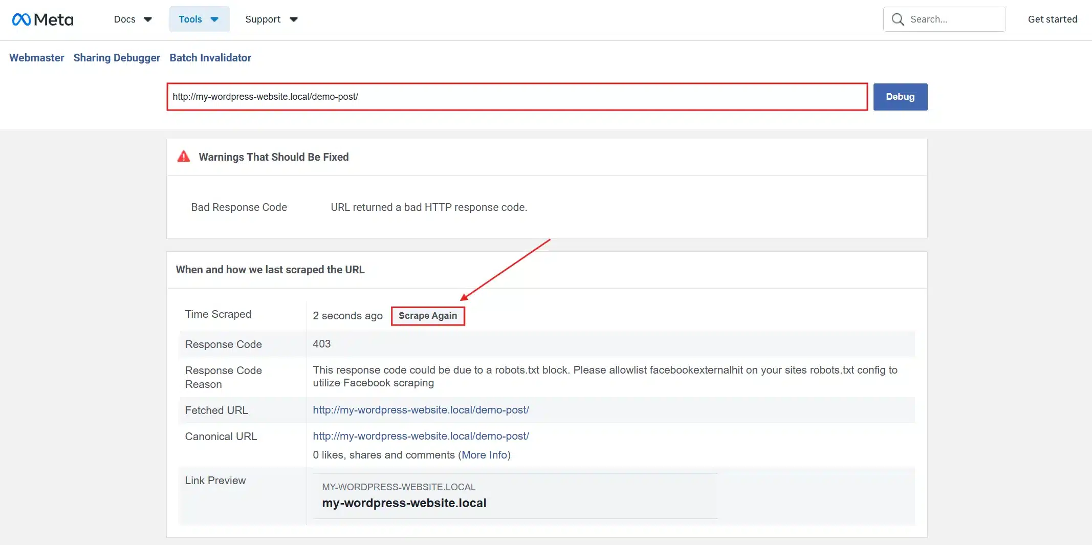 Re-run Facebook Sharing Debugger → Scrape Again.