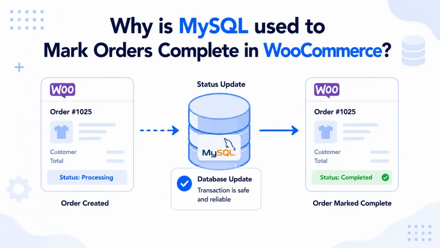 Why is MySQL used to Mark Orders Complete in WooCommerce?