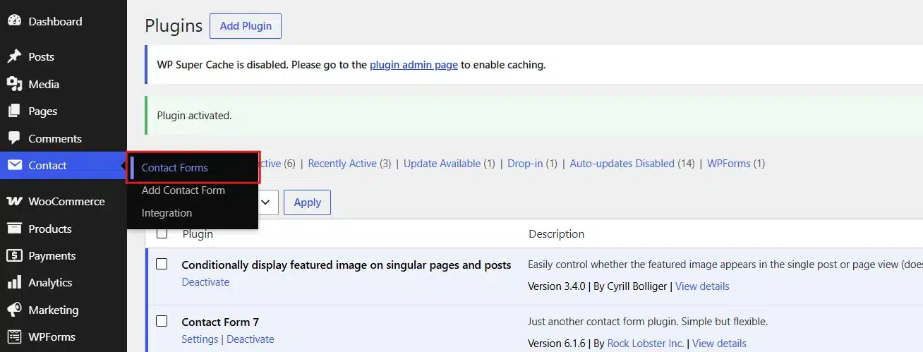 Now, go to Contact > Contact Forms.