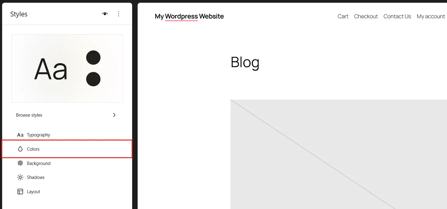 Select Colours from the sidebar. You'll see your theme's default colour palette listed here.