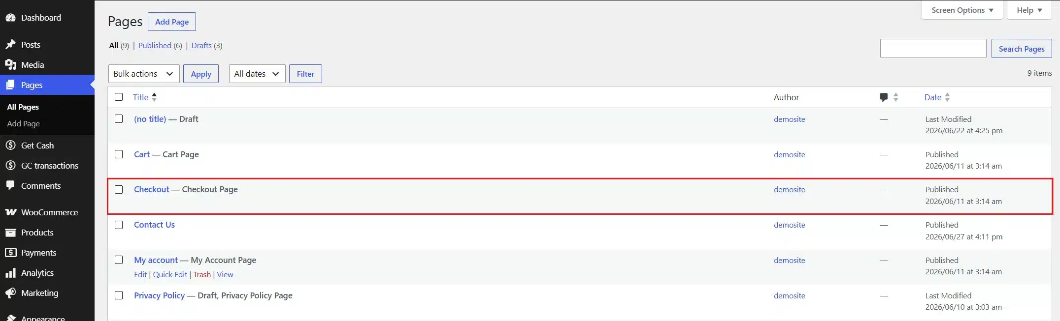 Open your WooCommerce checkout page in the block editor.