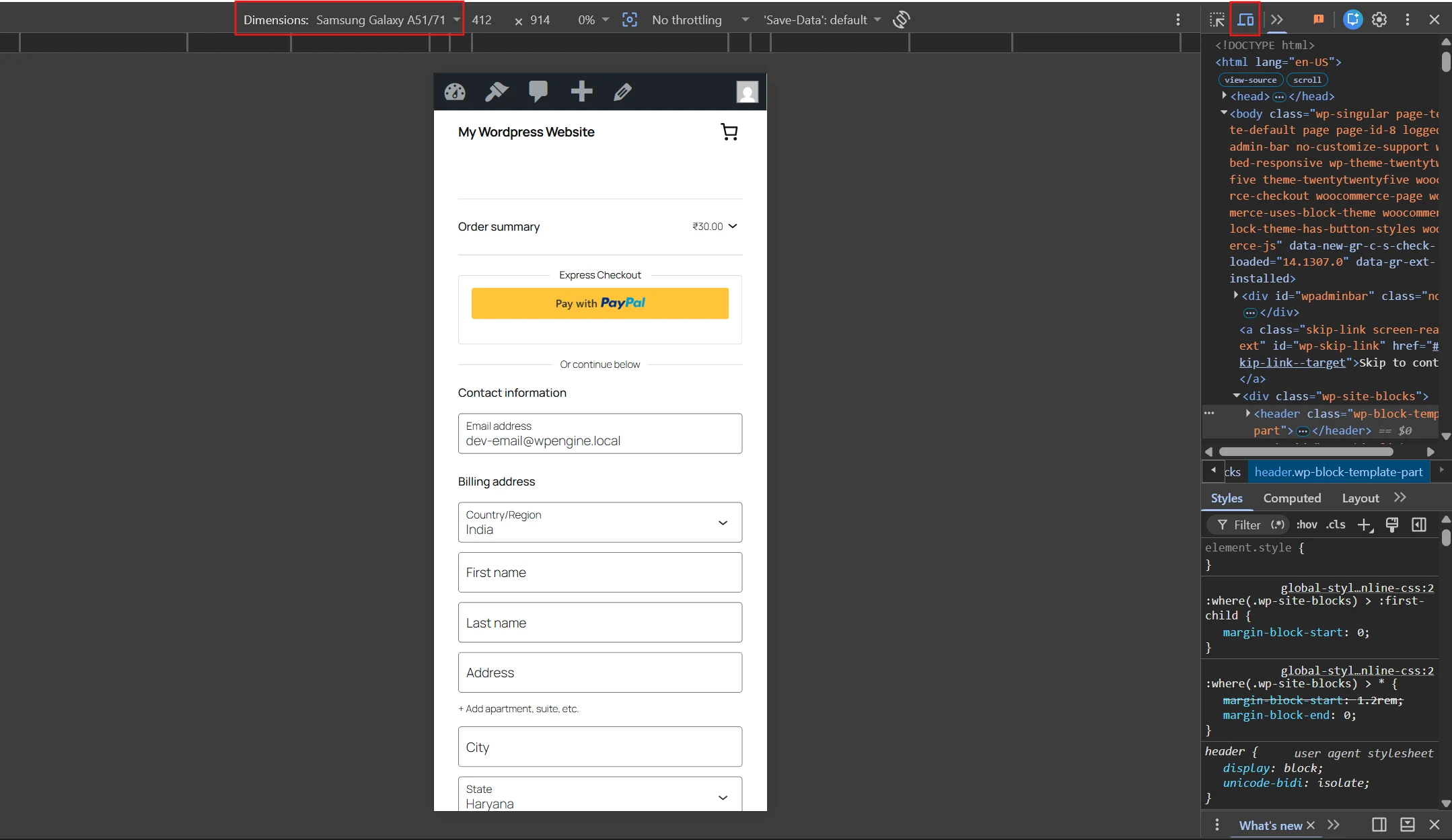 Open the checkout page from a mobile device or Chrome DevTools. Venmo won't appear on desktop checkout.