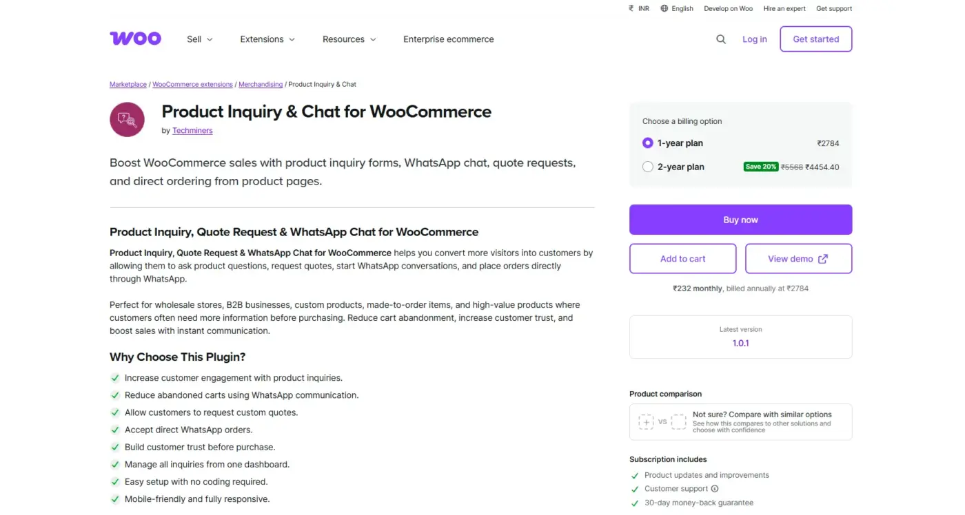 Product Inquiry, Chat & WhatsApp Order for WooCommerce