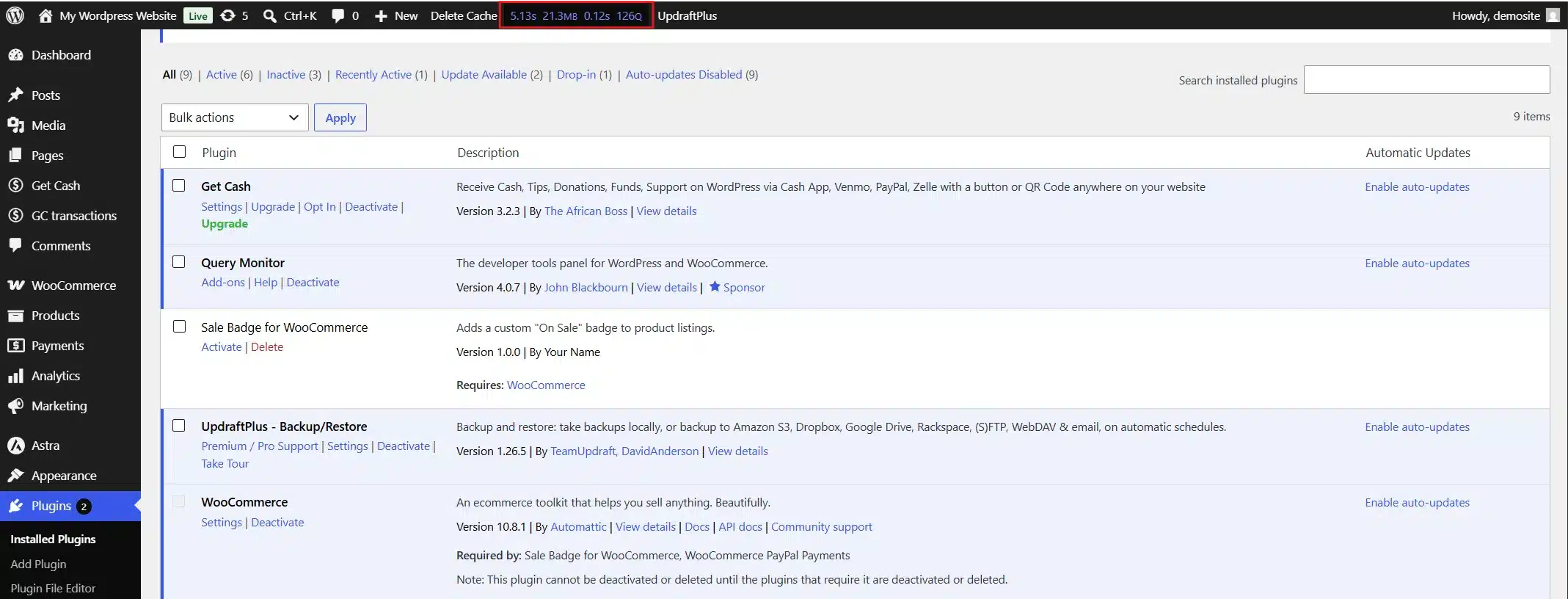 Open the page you're debugging, then click the Query Monitor icon in the admin toolbar to open its panel.