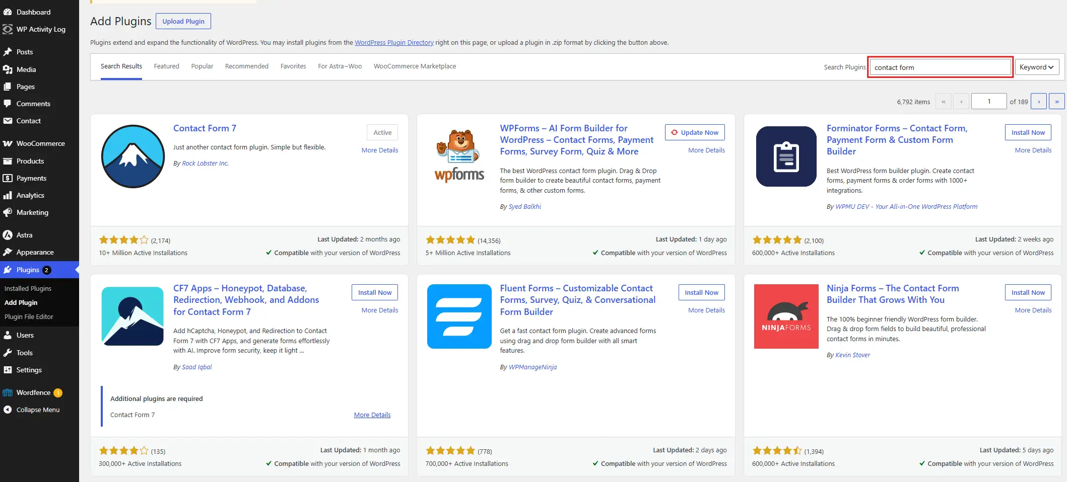 Type what you're looking for into the search bar in the top right. For example, "SEO" or "contact form."