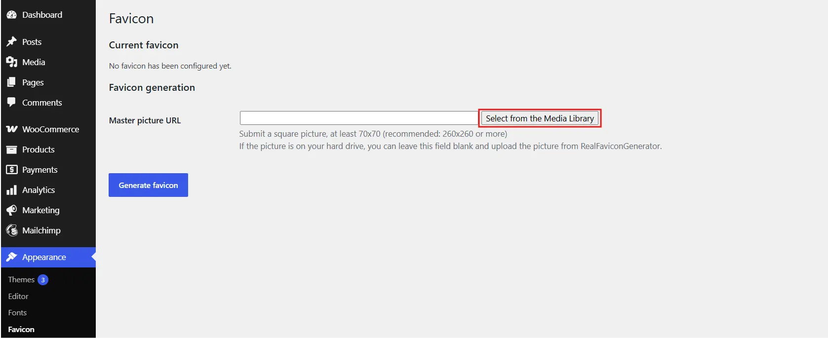 Click Select from the Media Library, then upload or pick your square source image.