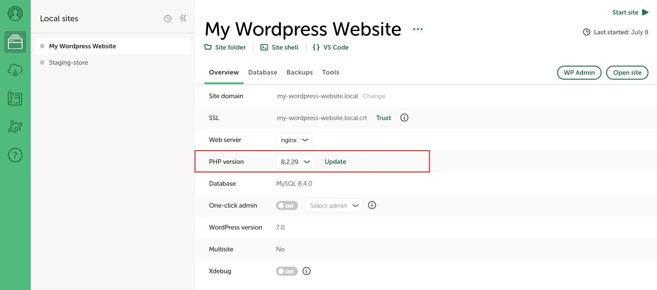 It auto-assigns PHP 8.2 or higher, since that's what WordPress 7.0 recommends for best performance.