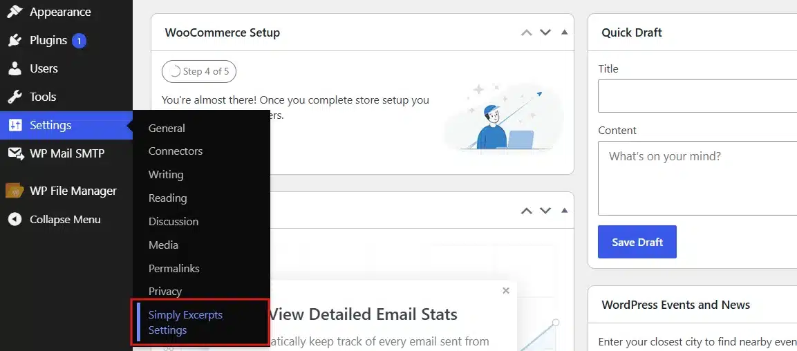 Go to Settings, then click Simply Excerpt Settings.