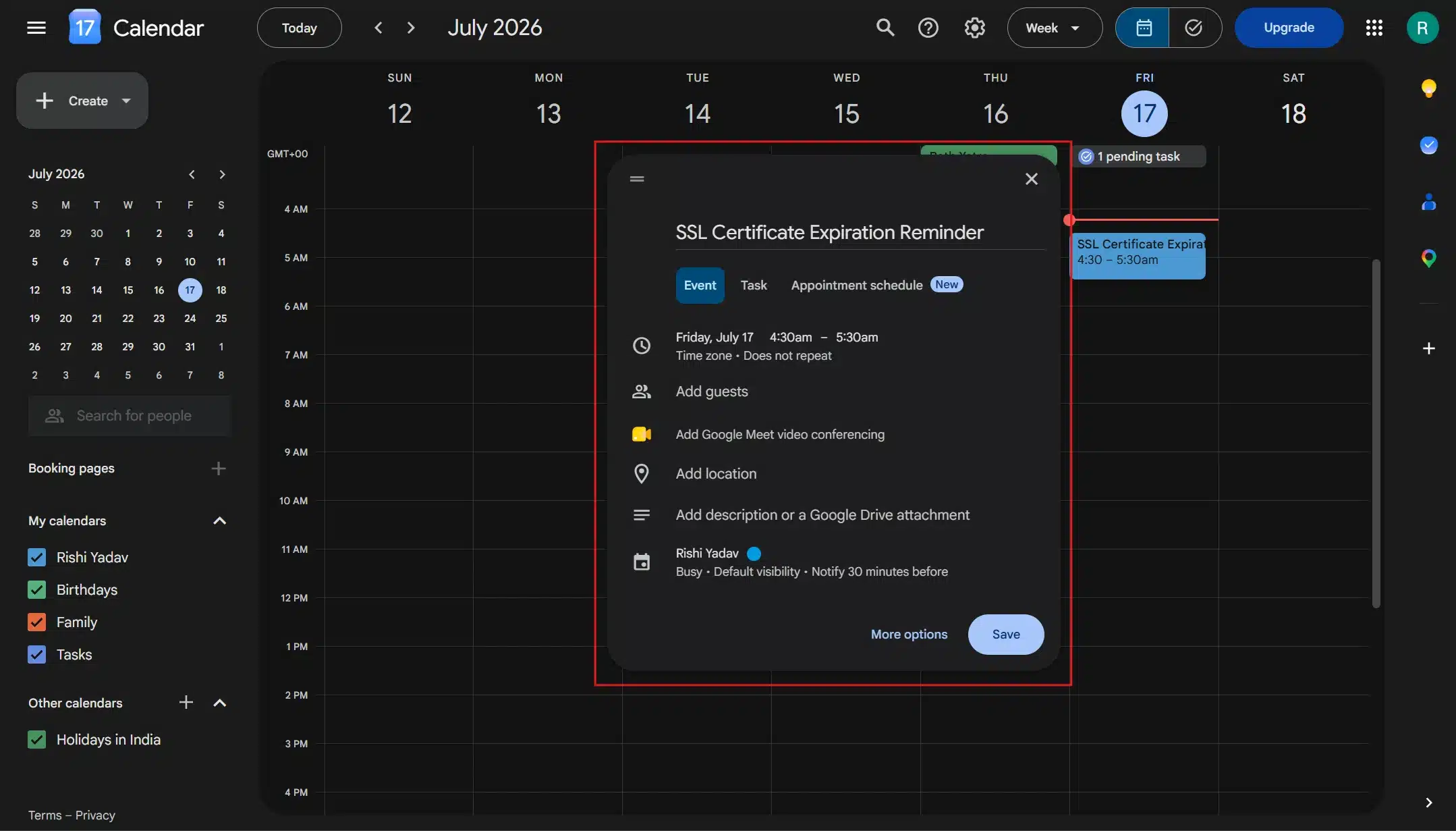 Set a calendar reminder 10 days before expiration as a backup, especially if your certificate is paid and does not renew on its own.