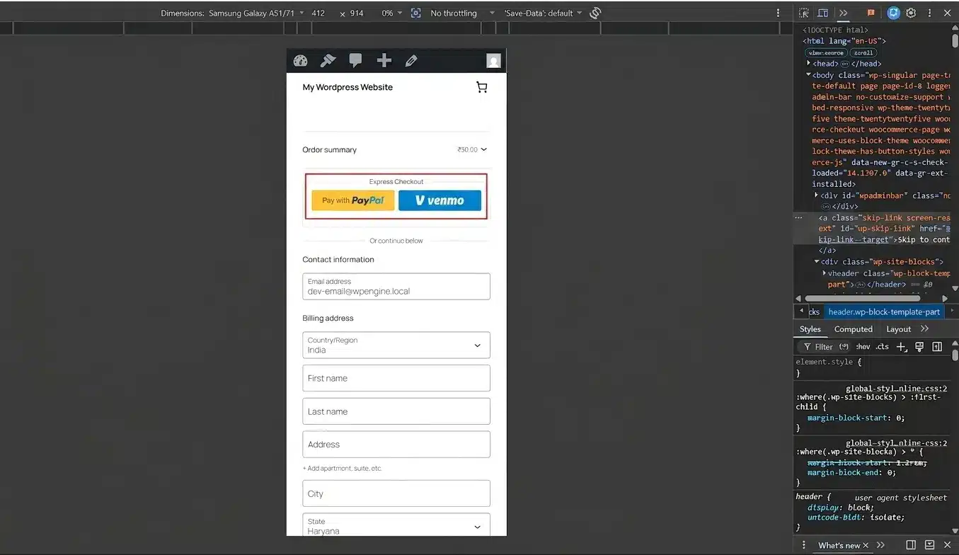 Confirm Venmo shows up as a payment option alongside PayPal.
