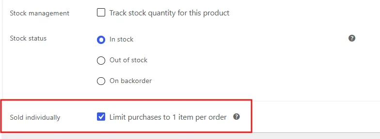 Check the box labelled Sold Individually.
