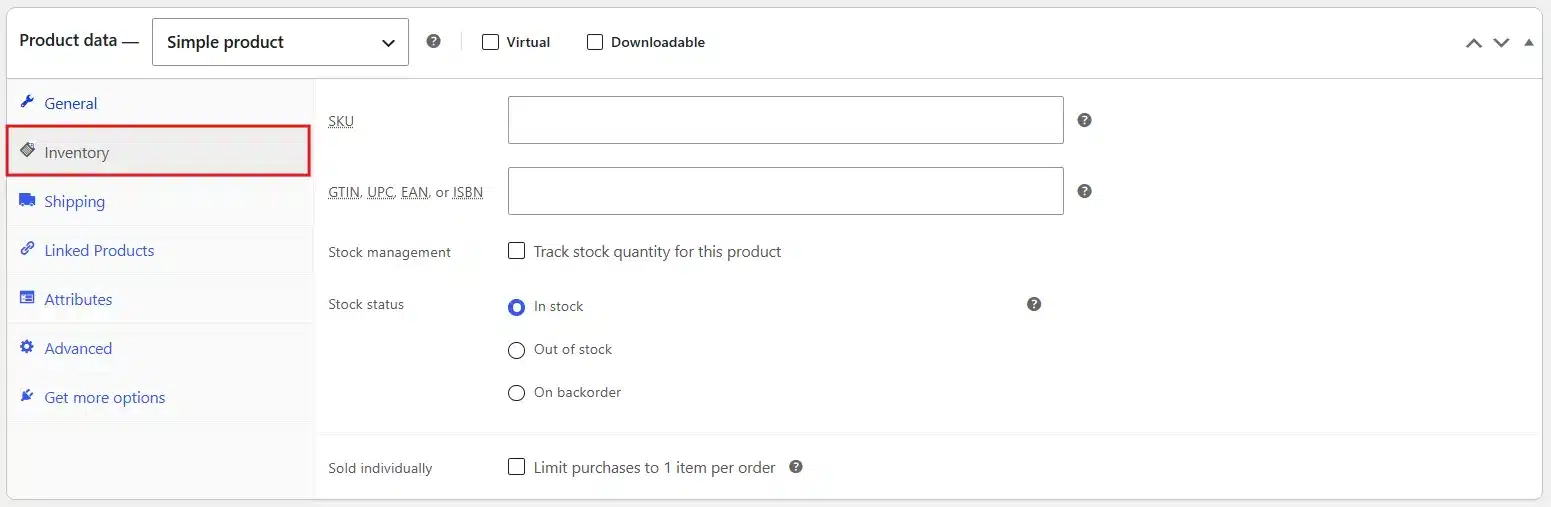 Click the Inventory tab inside that box.