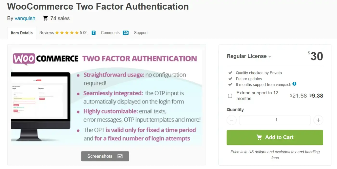 WooCommerce Two Factor Authentication by Vanquish
