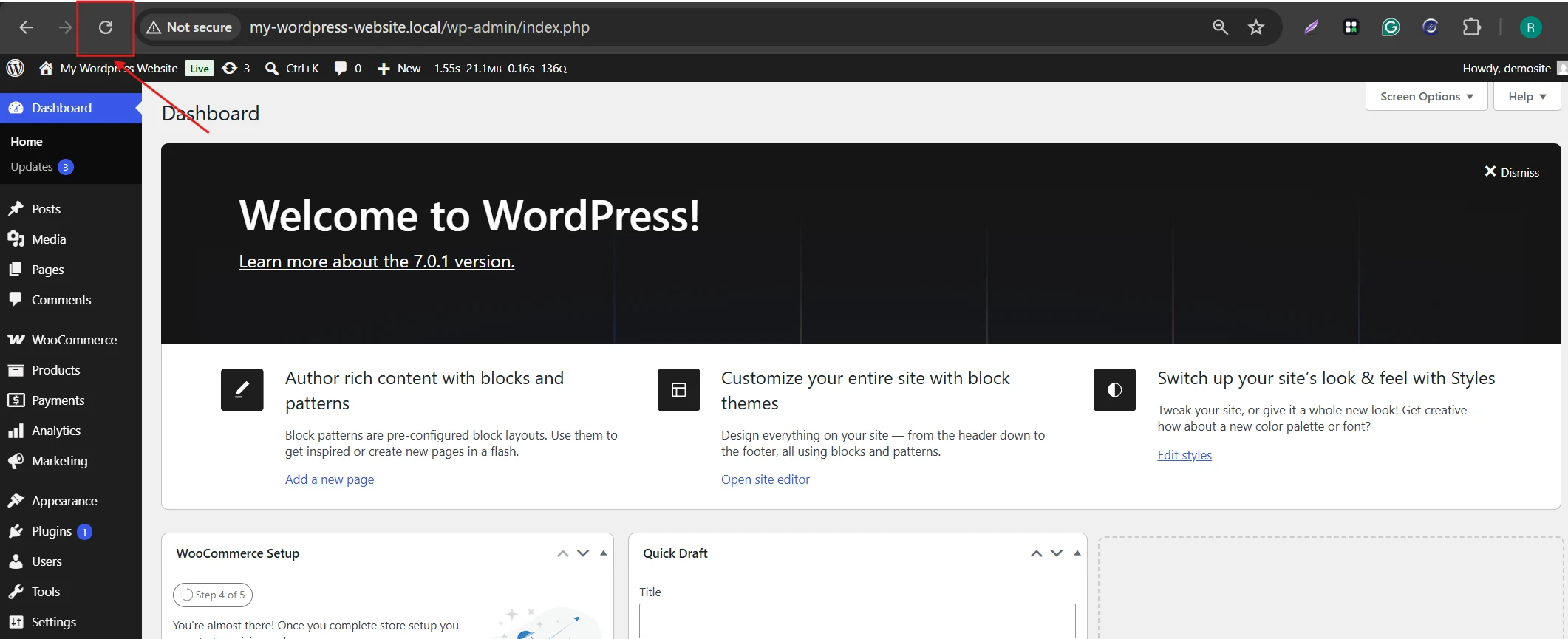 Visit your site once more. This triggers WordPress to start writing errors to a log file instead of showing them to visitors.