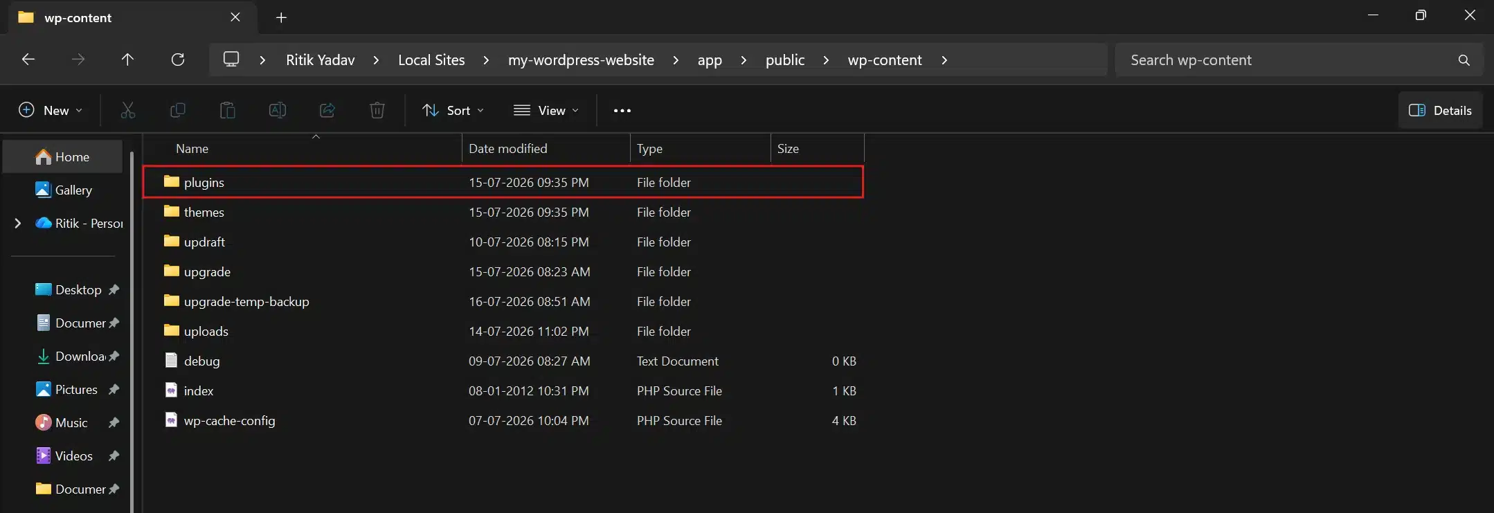 Navigate to /wp-content/plugins/.